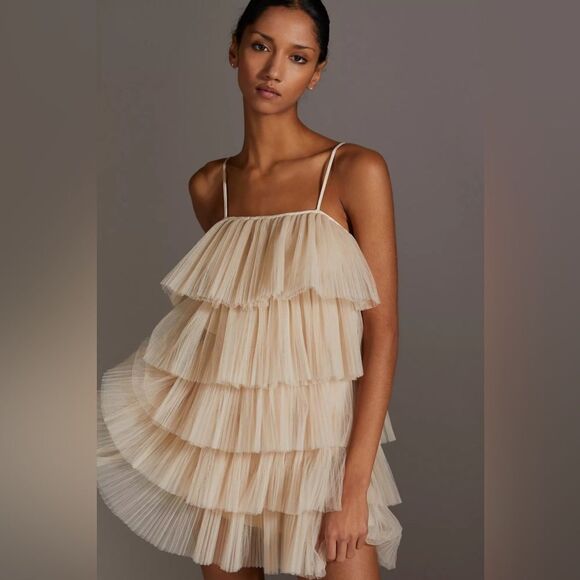 Maeve Strappy Tiered Tulle Mini Dress